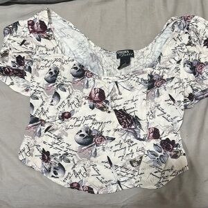 Hot Topic White and Red Ruffled Crop Blouse